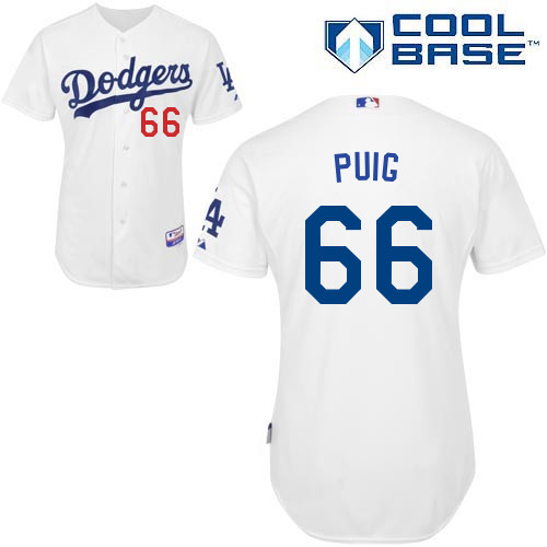 Yasiel Puig #66 MLB Jersey-L A Dodgers Men's Authentic Home White Cool Base Baseball Jersey